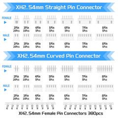 29Values 600PCS JST XH 2.54 MM Connector Kit 2.54MM 2Pin 3Pin 4Pin 5Pin 6Pin 7Pi