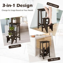 Costzon Folding 3-Step Stool, 3-in-1 Wooden Ladder with Handles