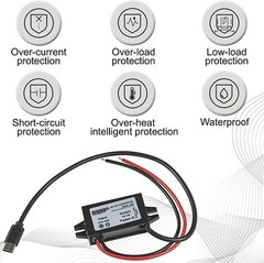HQRP DC-DC Step Down Converter 12/24V to 5V 3A 15W with Type-C Male Connector