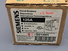 NEW Siemens Q2125H Circuit Breaker 2-Pole, 125 Amp, 120/240V, Type QPH, 22 kA