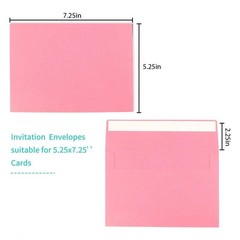 A7 Pink Envelopes, 50 Packs 5×7 Self Seal for Invitations, Greeting A7,