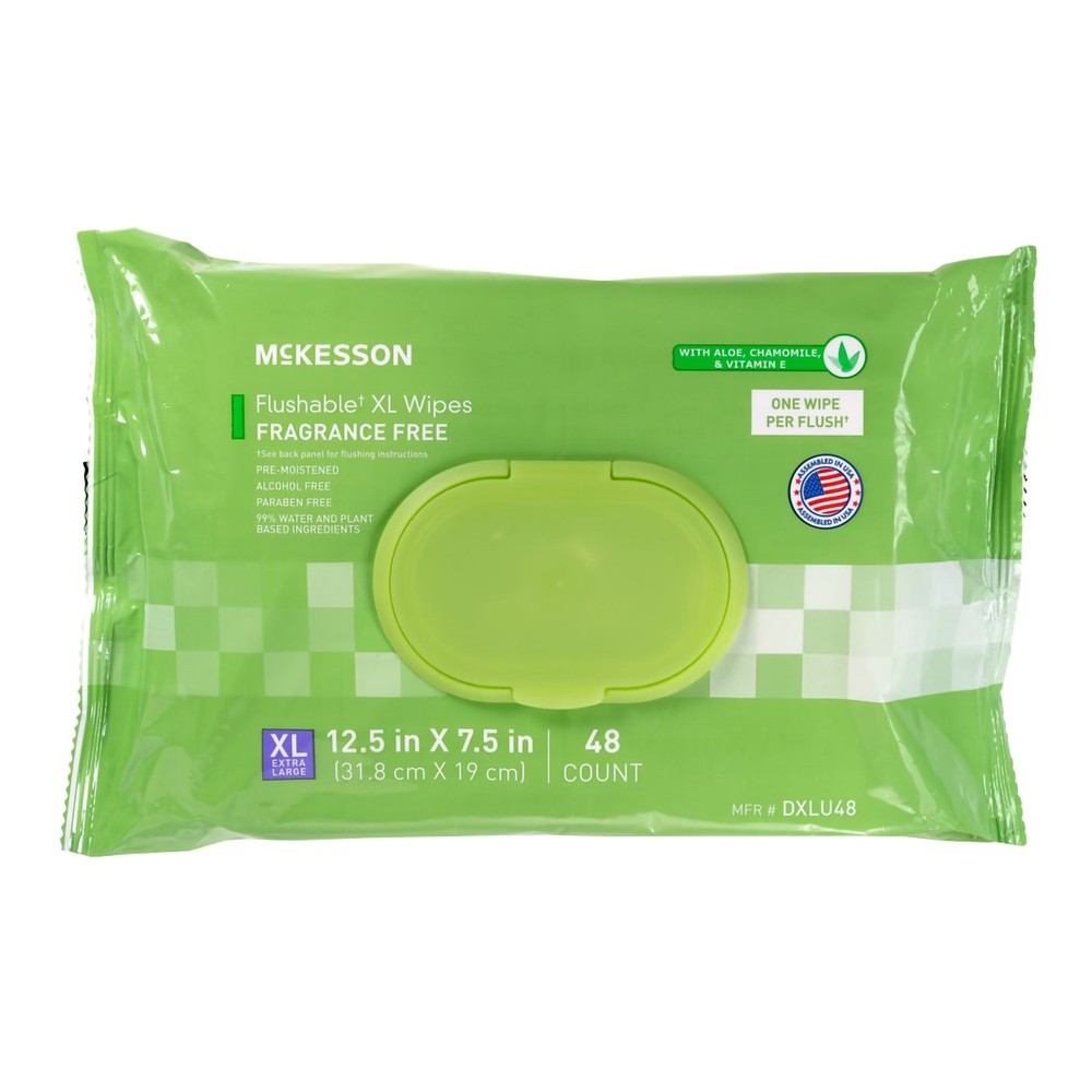 McKesson Flushable* Personal Wipe 7.5 x 12.5″ DXLU48 1 Pack 48 Wipes
