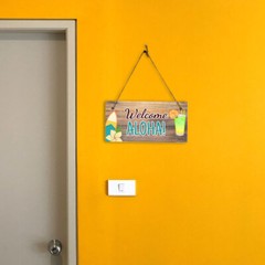 Welcome Aloha! 5×10 Hanging Plus Wall or Door Sign | Home Decor