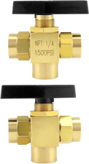 2 Pack 1/4″ NPT Brass Instrument 3 Way Ball Valve, L Port Panel Mounted Instrume
