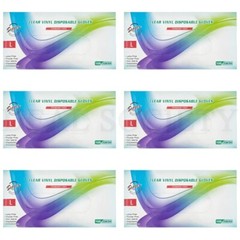 Lot of 6 – Clear Vinyl Powder-Free Large Disposable Gloves – 100 ct Each