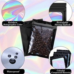 400PCS Holographic Mylar Foil Bag Resealable Zipper Pouch Packaging Clear Front