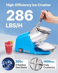 VEVOR Commercial Ice Crusher 286LBS/H Electric Snow Cone Maker Shaved Ice Blue