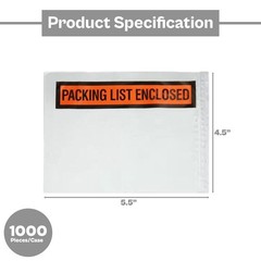 1000X 4.5″ x 5.5″ PACKING LIST ENCLOSED ENVELOPE POUCH SLIP INVOICE RECEIPT