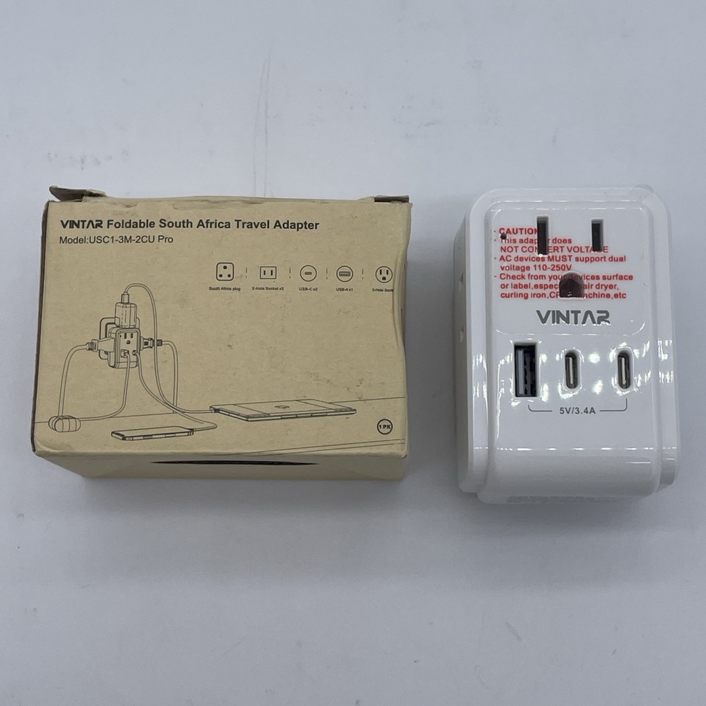 Foldable South Africa Travel Plug Adapter, Type M Power Adapter White