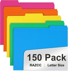 File Folder, 150 Pack 1/3 Cut Tab Colored File Folders, File Folder Letter Si…