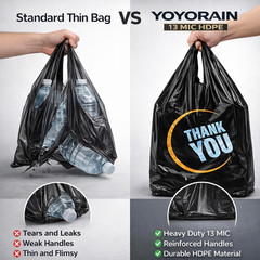 100 Count Plastic Bags with Handle for Retail Shopping & Supermarket Use Black