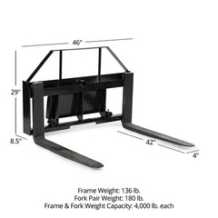 Titan Attachments Mini Skid Steer Pallet Fork Attachment, 42″ Fork Blades