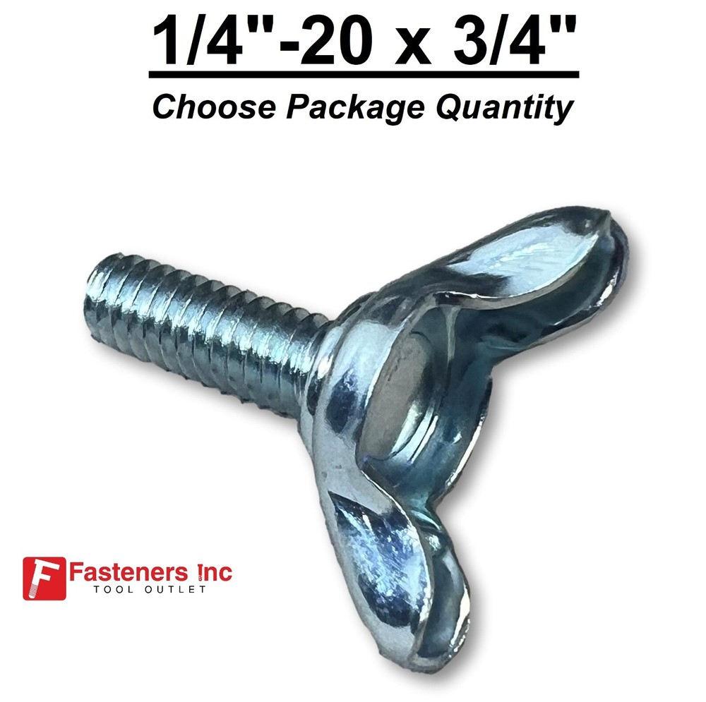 1/4-20 x 3/4″ (FT) Stamped Wing Bolt Zinc Plated Coarse Thread (Choose Pkg Qty)