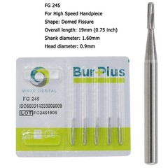 Wave Dental Carbide Burs FG 245 High Speed Friction Grip Domed Fissure Midwest