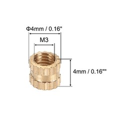 M3 x 4mm(L) x 4mm(OD) Brass Knurled Threaded Insert Embedment Nuts, 30 Pcs