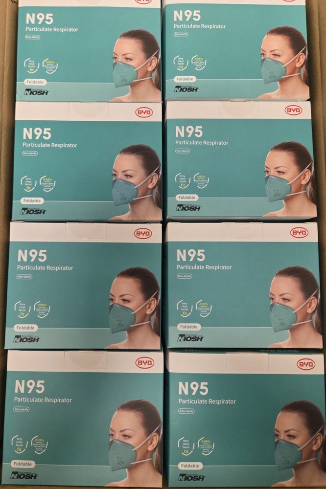 8 Boxes, 160 Count BYD Genuine N95 Foldable Particulate Respirator Face Masks