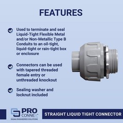 Sigma ProConnex Silver Plastic Straight Liquid Tight Connector 2 L x 1/2 Dia. in
