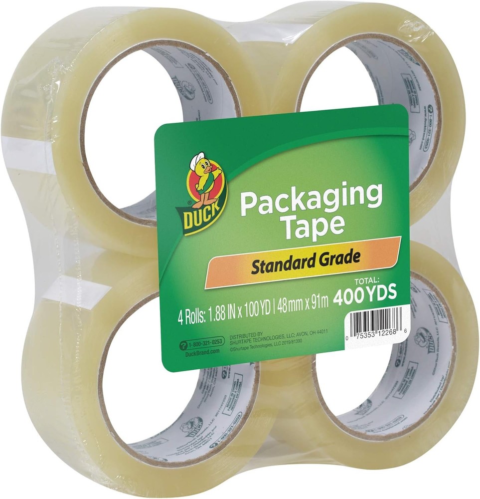 Duck Brand Standard Packaging Tape Refills – 4 Extra 4 Rolls, 400 yds, Clear