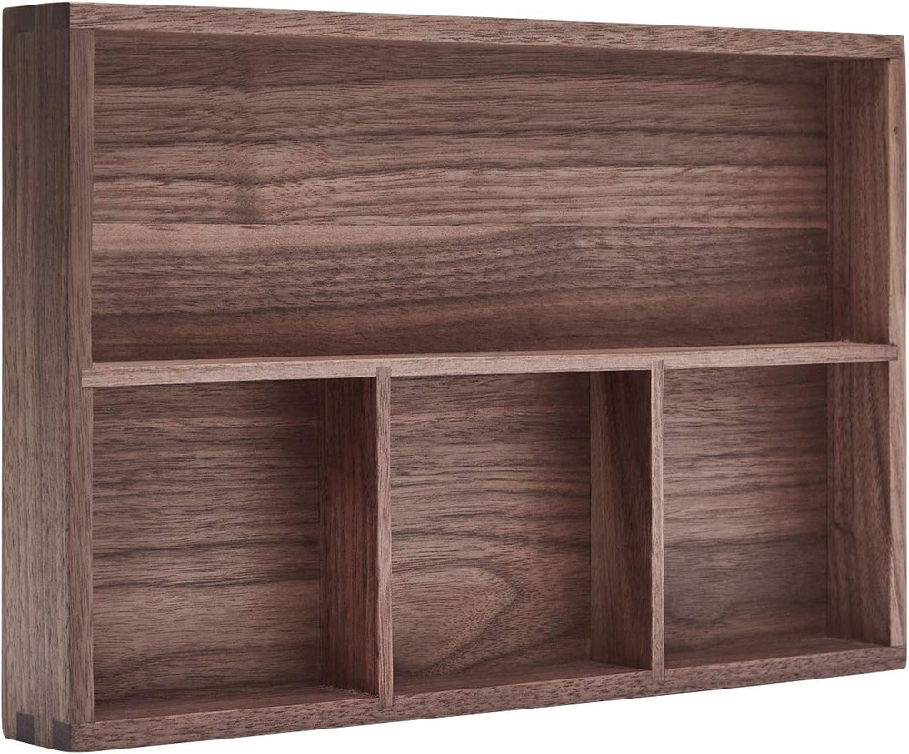 Elegant Black Walnut Wood Organizer Tray for Desk & Drawer Storage