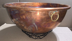 Heavy Solid Copper 18″ Bowl Kettle Rolled Edge Round Base Made In France Antique