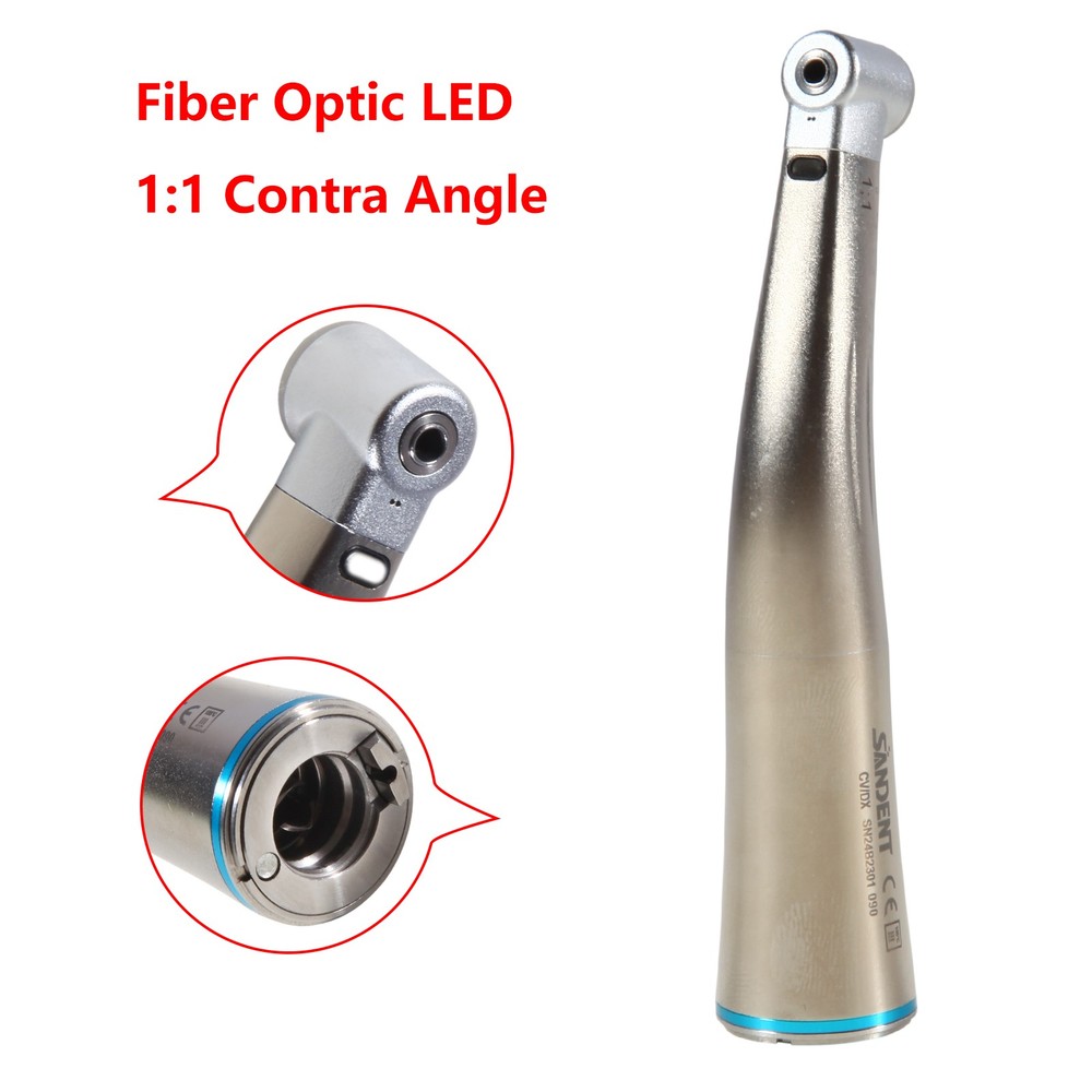 Fiber Optic Light Contra Angle Handpiece 1:1/1:5/4:1 Red Blue Green Ring Dental