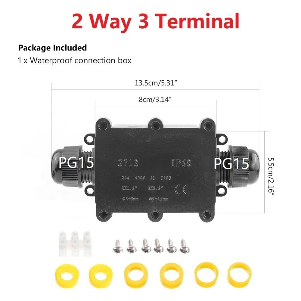IP68 Waterproof Junction Box 2/3/4/5 Way 4-15mm Dia Wire Electrical Connector
