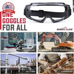 BISON LIFE SplashPro, Safety Goggles Over Glasses, ANSI Z87.1 Anti-Fog Safety Go