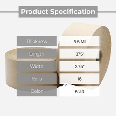 Economy Grade Kraft Gummed Tape 2.75″x 375′ Water Activated Adhesive Tape 16 Rls