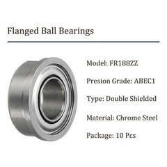 10pcs FR188ZZ Flanged Ball Bearing 1/4×1/2×3/16 Inch Chrome Steel ABEC1