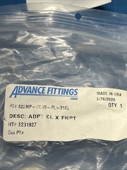 Advance Fittings A22MP-1x.75-PL-316L ADPT CL X FNPT NNB Fast Shipping+ Warranty