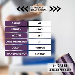 Cast Hand Stretch Wrap 18″ x 1500 Ft 256 Rolls Tinted Purple Plastic Shrink Film