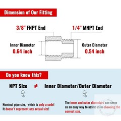 3/8 Inch Female to 1/4 Male Reducer, NPT Brass Pipe Fittings Adapters, 1/4″ Male