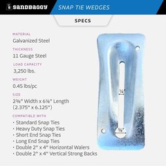 Sandbaggy Galvanized Steel Snap Tie Wedges (2 ⅜” x 6 ⅛”) for Concrete Formwork