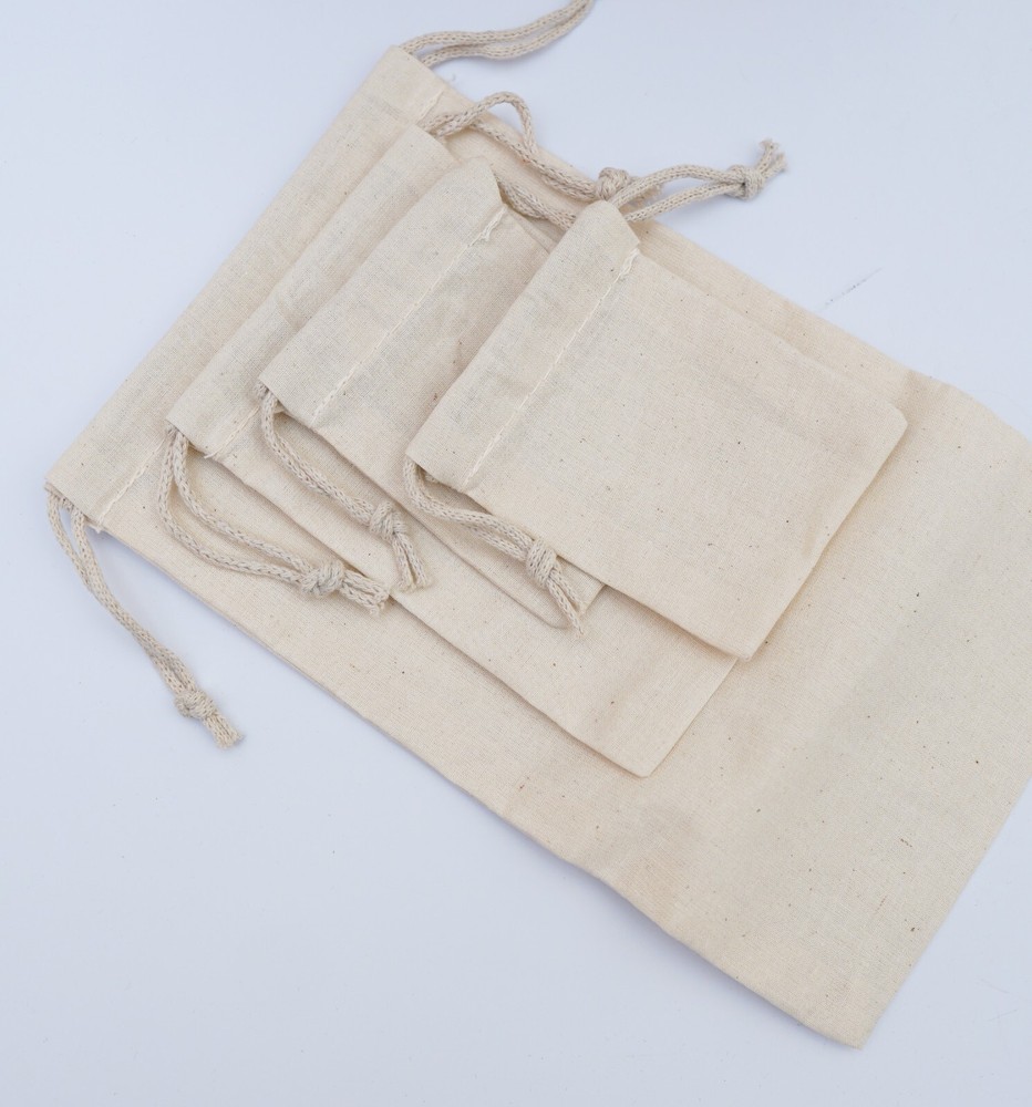6 x 8 Inches 100% Cotton Reusable Storage Premium Quality Double Drawstring Bags