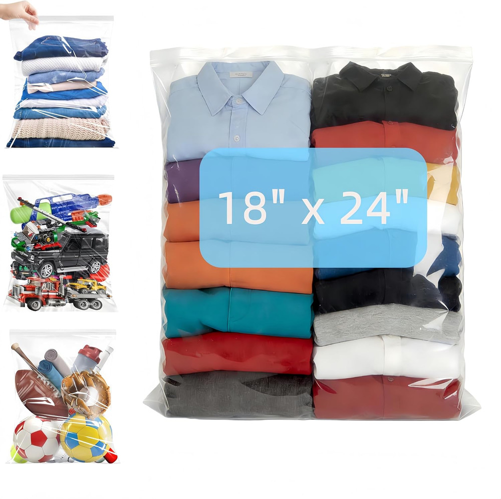 20 Count 18″ X 24″ Large 5 Gallon Plastic Zipper Storage Bags, Large Ziplock Bag