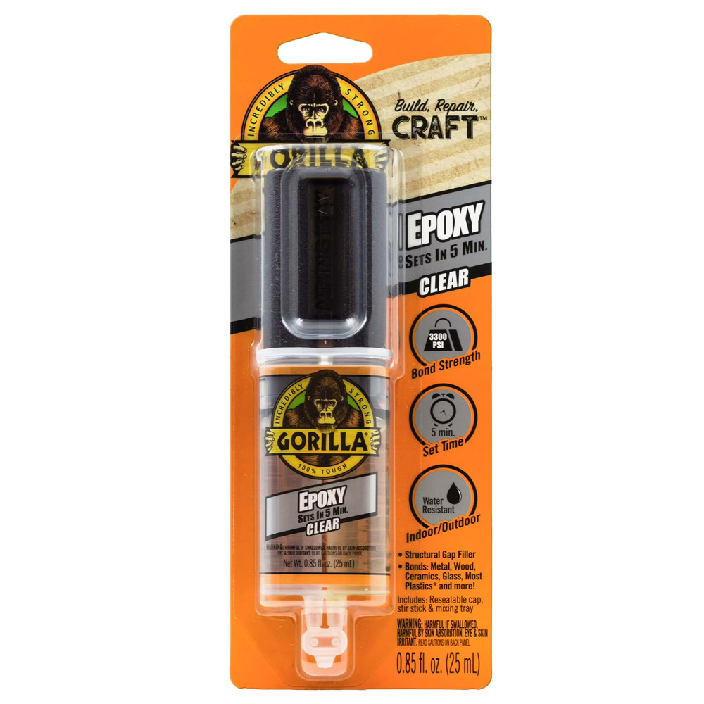 Gorilla Glue Clear Epoxy Syringe Bonds Steel, Aluminum, Wood, Ceramic, Tile, Pls
