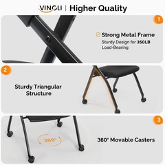 2 Pack Foldable Office Chair with Wheels & Armrest Stackable Conference Room US