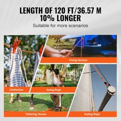 VEVOR Arborist Tree Climbing Rope Double Braid Polyester 3/8″ x 120′ 48-Strand