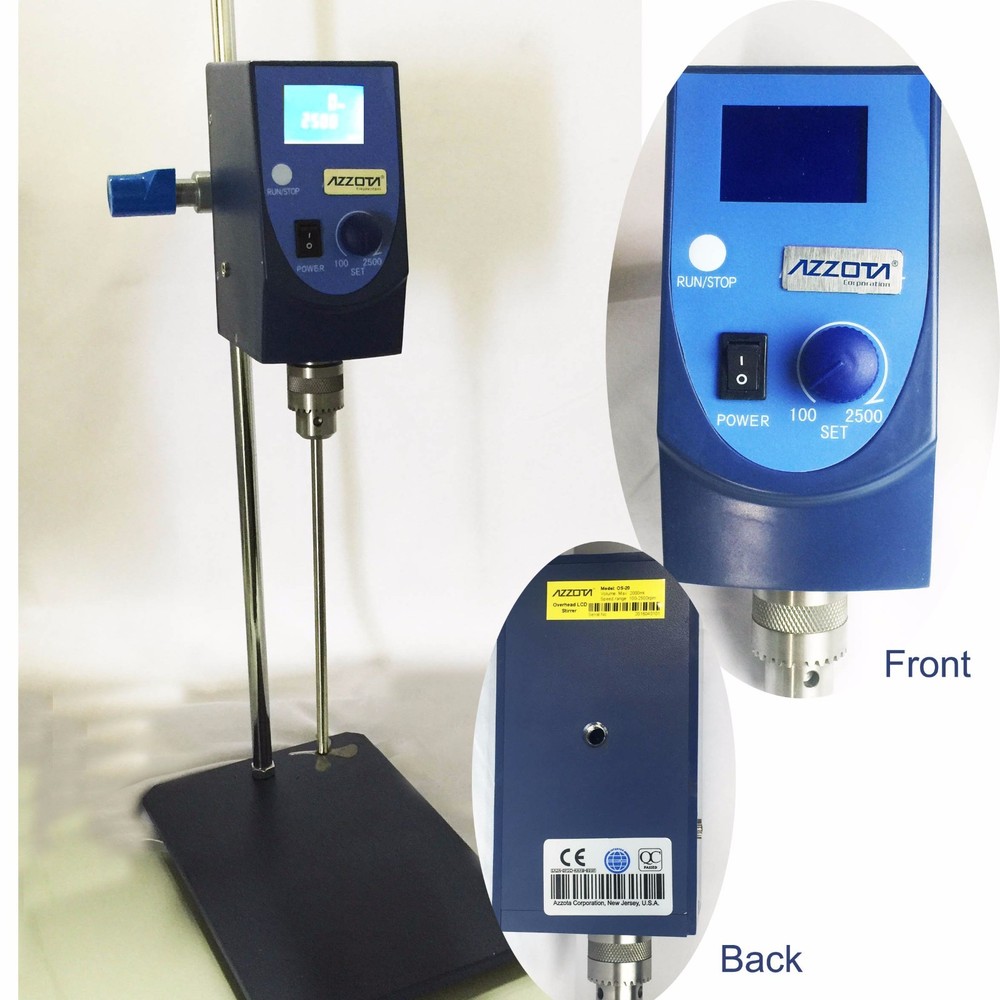Azzota® Heavy Duty LCD Digital Overhead Stirrer, 20L, 100-2500RPM