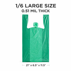 Green T-Shirt Bags 1/6 Size 21×6.5×11.5 0.51 Mil Plastic GroceryShopping