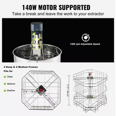 Electric Honey Extractor, 4/8 Frames Stainless Steel Spinner for Beekeeping, Hei