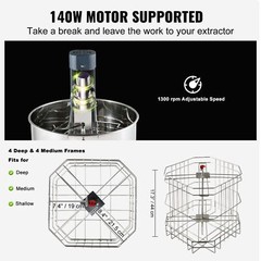 Electric Honey Extractor 4/8Frames Honey Spinner Extractor with Adjustable Stand