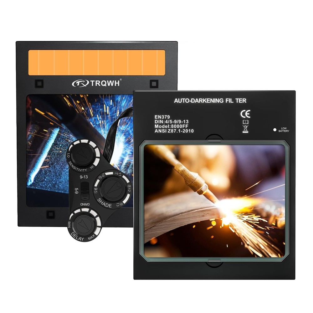TRQWH Welding Lens Auto Darkening True Color 4 Arc Sensor 4.49×5.24in Adjustable
