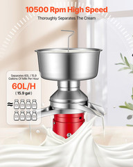 60L/H Electric Milk Cream Separator 10500RPM SS 4.5L Bowl 100-240V