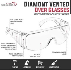 12Pcs Bison Life Diamont Clear Polycarbonate Vented Safety Over Glasses