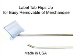 100 Pack Flip Scan™ USA Made Retail Display Metal Peg Board Hooks W/Label Holder