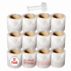 5″ x 1000ft 80 Gauge Pack of 12 Rolls Clear Plastic Mini Hand Stretch Shrink…