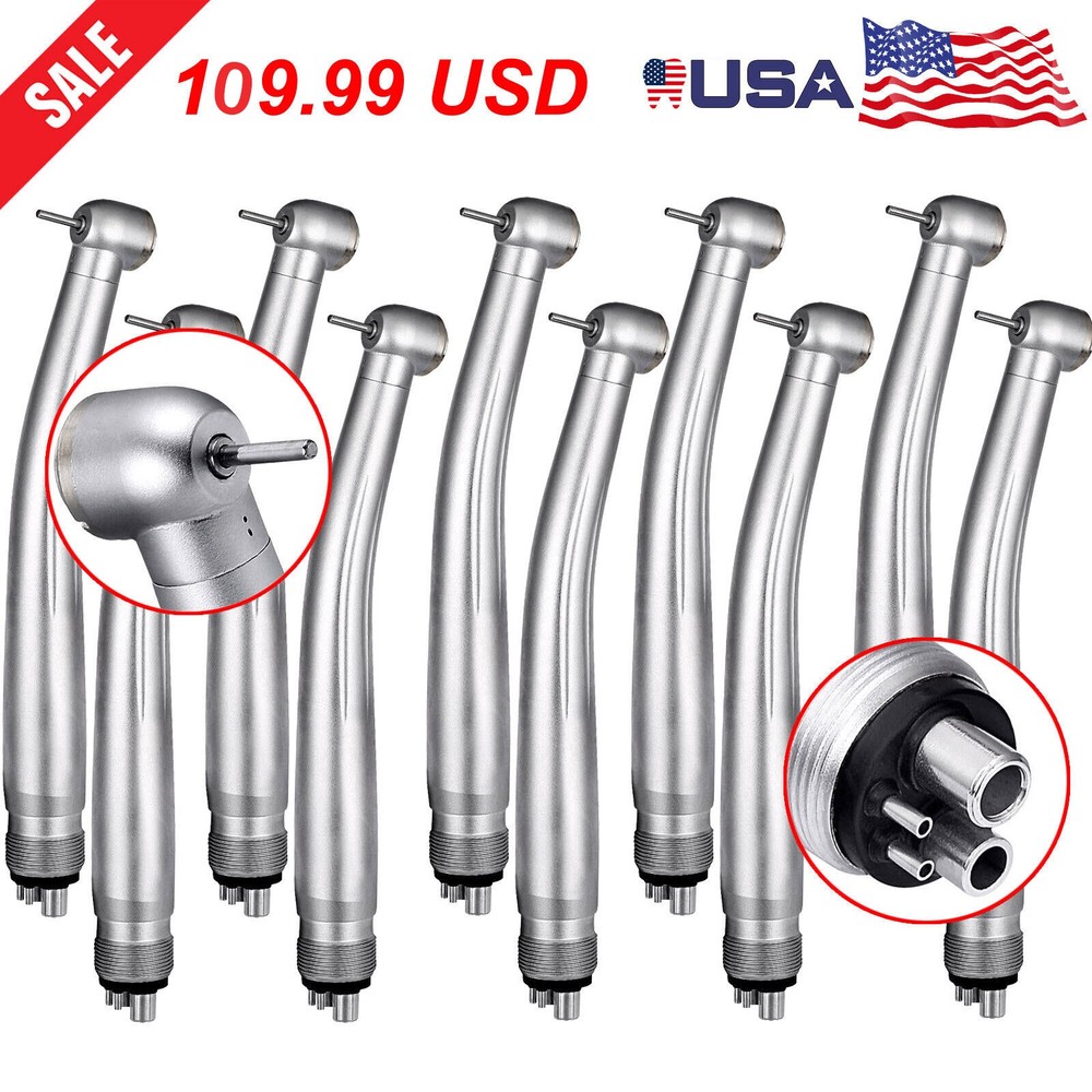 10pcs Dental Fast High Speed Handpiece Standard Push Button Single Spray 4 Holes