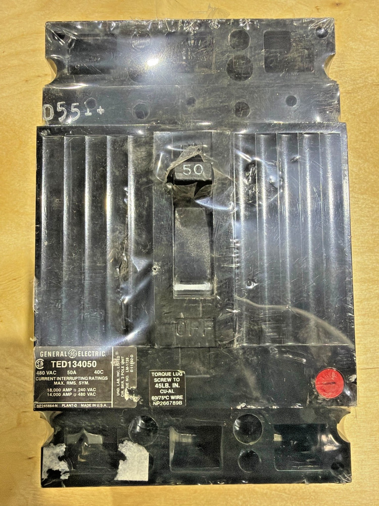 General Electric TED134050 3 Pole 50 Amp 480 VAC Molded Case Circuit Breaker