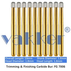 10-100pc Dental Trimming & Finishing Gold Carbide Burs Round Shape FG 7006